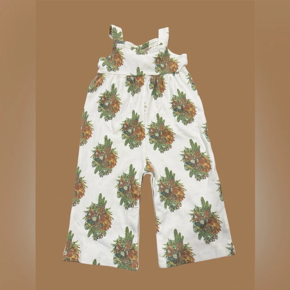 Kate Quinn Organic Tie Overall Gaucho Jumpsuit, Fall Cactus Floral 18-24 mo